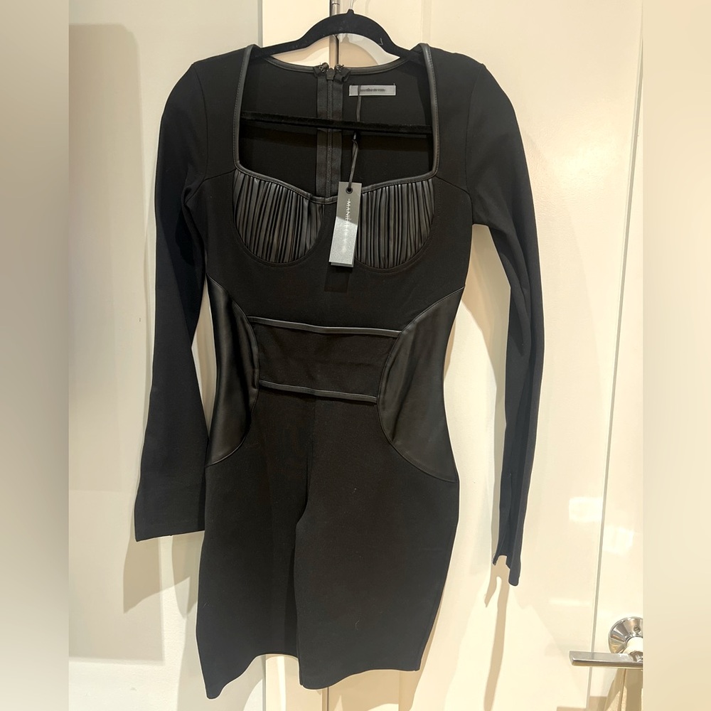 Maniere De Voir Pleated Vegan Leather & Bandage Playsuit - Black